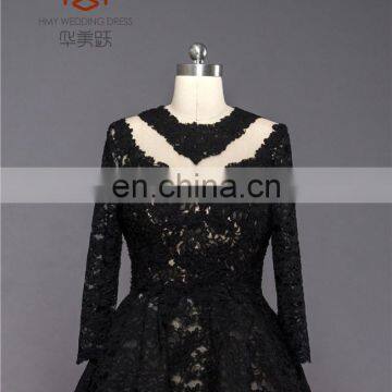 2017 Supplier Of Dress Long Sleeve Full Lace Front Short Back Long Black Prom Dress photo-2