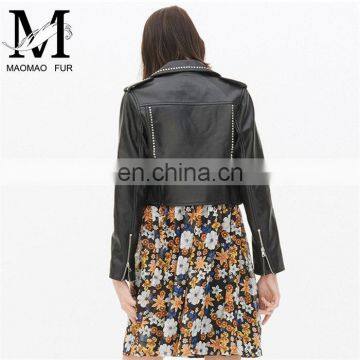 2017 New Fashion Diamond Women Real Leather Jacket Ladies