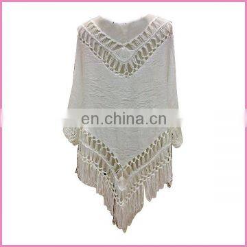 Guangzhou 2015 Casual Gypsy Style Hollow Poncho Blouse and Shirt With Long Tassel photo-2
