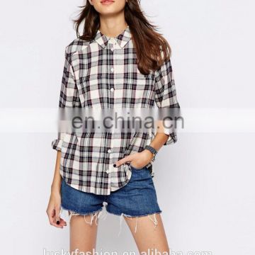 Custom Casual Loose Soft-touch Flannel Boyfriend Button Up Shirt in Check Shirt