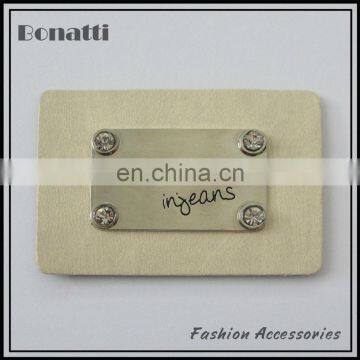 new arrival leather metal labels embosed leather labels with rhinestone for jeans