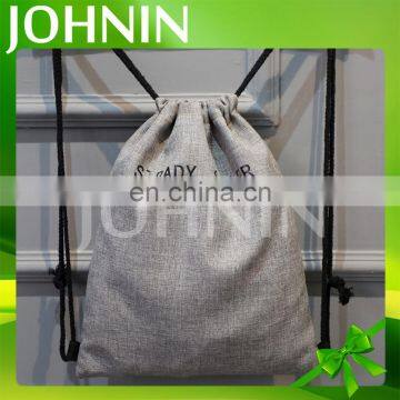 OEM custom logo premium natural linen drawstring shopping bag school bag