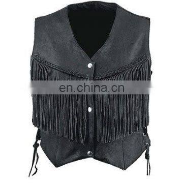 HMB-3201C LEATHER VEST BIKER STYLE FRINGES COAT BRAIDS