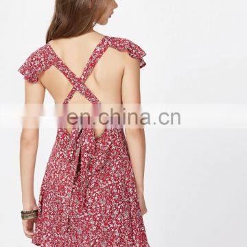 Florals Square Neck Criss Cross Bow Tie Back Beach Dress Sexy Model Hot Photos photo-5