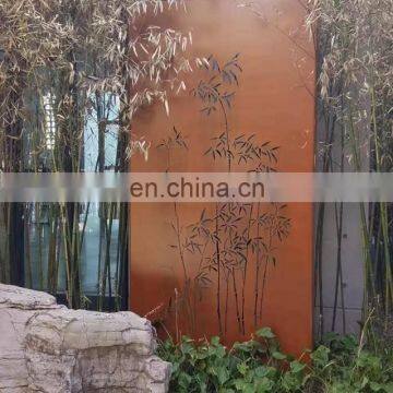 Decorative sheet laser cut metal outdoor screen panels in corten steel