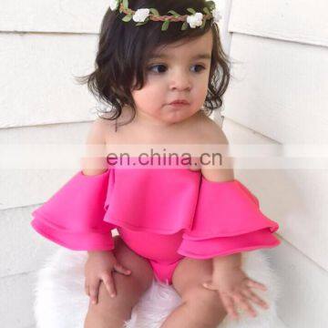 2019 Summer Newborn Baby Girl Sunsuit Solid Organic Cotton Infant Bodysuit Ruffle Baby Girl Romper Free Ship photo-2