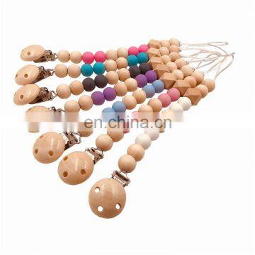 Eco Friendly Pacifier Chain Wood Beads Muti Color Silicon Beads