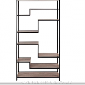 61.8 In. Light Brown/Black Metal 5-shelf Etagere Bookcase With Open Back photo-4