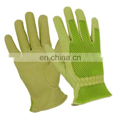 HANDLANDY Green Men Goatskin leather driver glove,Cheap Durable Leather Gloves for Garden work