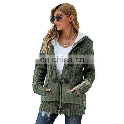 2021 new sweater women's jacket plus velvet winter long-sleeved European and American casual hooded ladies sweater