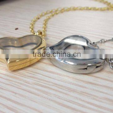 wholesale charms gold heart necklace, glass memory lockets