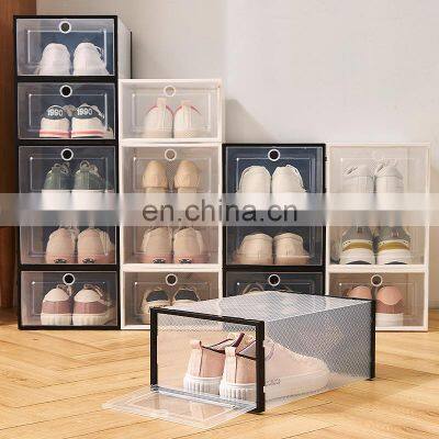 Home Use custom  collapsible foldable wholesale shoe storage transparent Cheap stackable drop front plastic shoe box