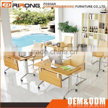 Customized stainless steel legs low price wooden folding computer desk with wheels