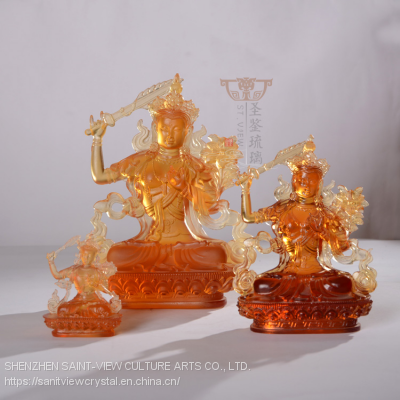 Factory Wholesale Crystal Liuli Tibetan Buddhism Statue Manjusri Bodhisattva Figurine