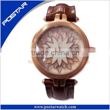 Beautiful Flower Dial Simple Design Wrist Watch for Ladies