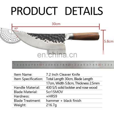 7.2 Inch Professional Forged Hammered Stainless Steel Kitchen Chopping Knife Meat Cleaver With Rose Wood Handle Butcher Knife photo-2
