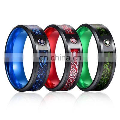 8mm Men's Ring Titanium steel Ring Wedding Band Celtic Dragons Red Green Blue Carbon Fiber Titanium steel Ring