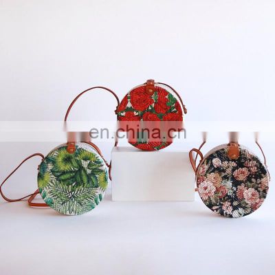 Hot sale summer beach bag with flower patter rattan crossbody bag wholesale