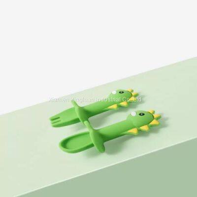 Children's Spork Learning Spoon Silica Gel Baby Newborn Baby Auxiliary Food Licking Spoon photo-3