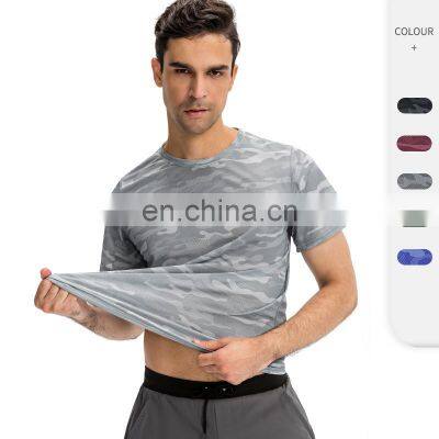 Quick Dry 100% Polyester Camo Printed Sports Gym Shirt Men's Workout Training Wear T-Shirt Loose Short Sleeve Fitness Top