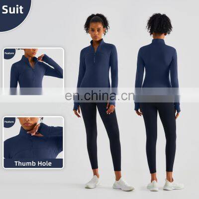 OEM Half Zip Sports Fitness Women Jackets Winter Fleece Long Sleeves Yoga Wear photo-3