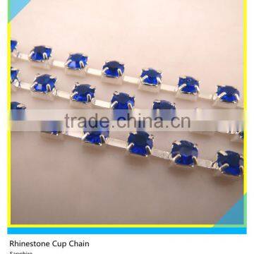 Rhinestone Cup Chain 10mm Sapphire Crystal Silver Claw One Row