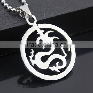 304 Stainless Steel Round Dragon Pendant Necklace photo-2