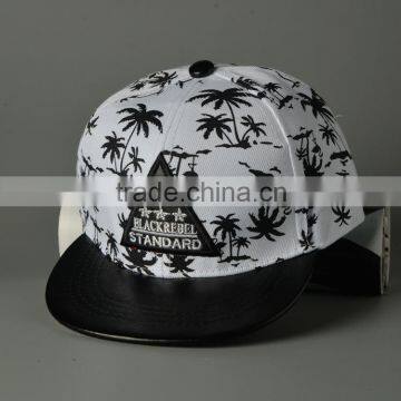 Coconut Tree Printing Triangle Mark Applique Embroidery Boys Flat Cap photo-3