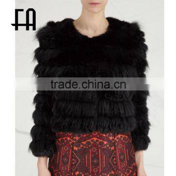 Factory wholesale price tiered concealed hook fastening rabbit fox fur knit jacket