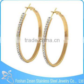 ZS17120 Fashion Lady Surgical Steel Gold Plated Crystal Huggie Earring Ellipse Big Earrings