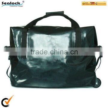 black PVC waterproof travel duffel bag with trolley