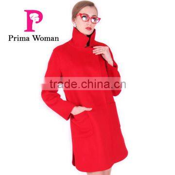 New Design Spring Women Medium Length Red Wool Coat photo-5