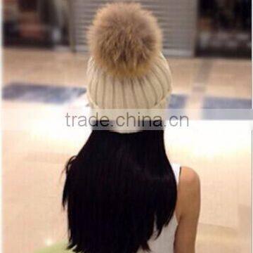 Winter Fur Hat Fox Raccoon Fur Ball Female Knitted Hat