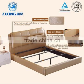 French Style Solid Wood Frame Leather Bed for Bedroom Furniture