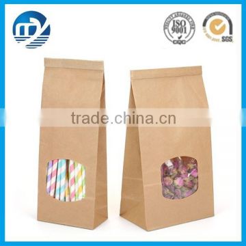 Recycled kraft food packaging paper bag with window