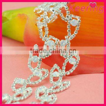 leaf shape assorted clear crystal and opal stone center wholesale rhinestone trim WRC-249