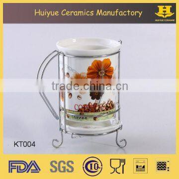 flower design ceramic utensil holder with metal stand