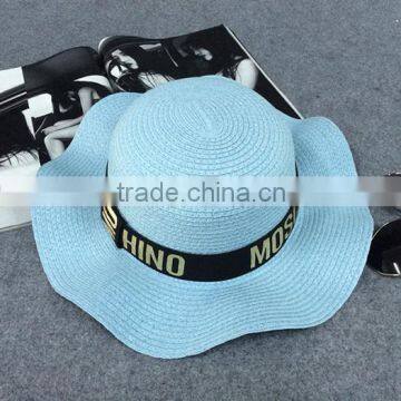 Wholesale high quality wave wide brim hats women summer paper straw hat