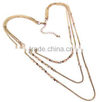 Antique Gold Color Triple Three Layers Simple Chain Necklace photo-2