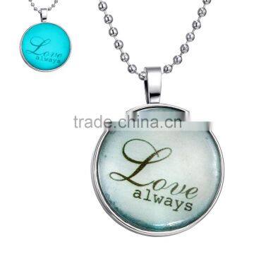 Glow in the dark Necklace Pendants,Words necklace---Love always Glass Art Photo Glowing Jewelry