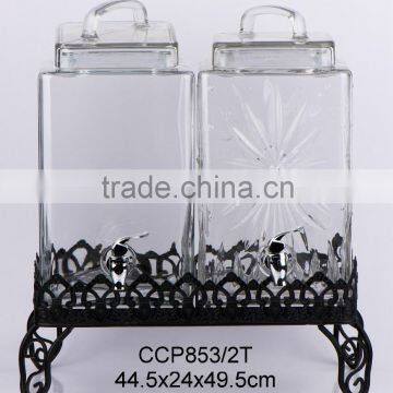 Glass juice dispenser with metal rack(CCP853/2T)