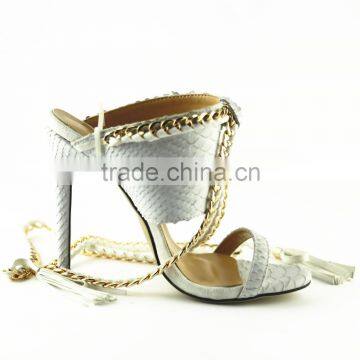 TINA 02 Women High Heel Sandal Python Leather with Gold Metal Chain High Quality lady sandal in summer