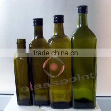 Square bottles 250ml, 500ml, 750ml, 1L bottle for olive oil, green color bottles