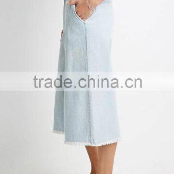 Quiet Color Midi Pants Frayed Denim Gauchos For 2016 Summer Women