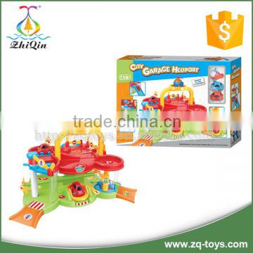 Hot selling kids diy parking garage toy with plastic cars and plane