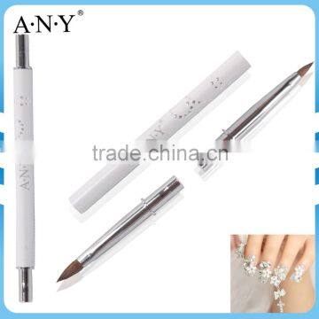 ANY White Metal Handle Two Way Metal Nail Acrylic Brush Pure Sable