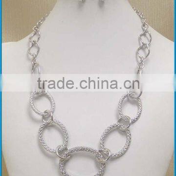 big fashion jewelry set silver plated oval ring link necklace earring set