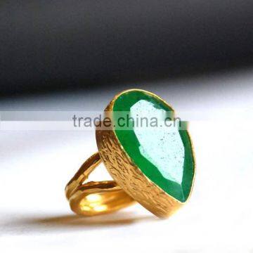 The Gopali Jewellers Dyed Emerald Gemstones Ring 925 Sold Sterling Silver Ring Designer Prong Ring