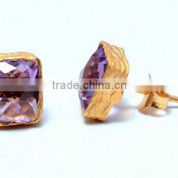 The Gopali Jewellers Amethyst Gemstone earrings wholesale Stud Earrings Vermeil Gold