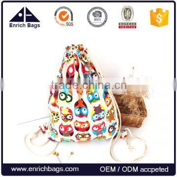 Enrich Drawstring Bag Canvas Cute Owl Design